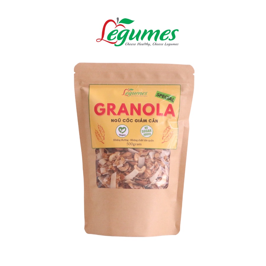 Granola Ngũ cốc thuần chay ăn sáng giảm cân không đường 500g - Vegan Granola Homemade, no sugar added - Légumes