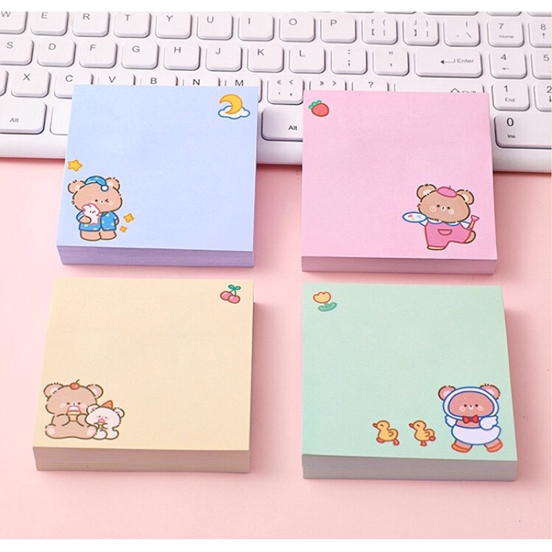 set giấy note ghi chú hình gấu cute 80 trang có keo dính