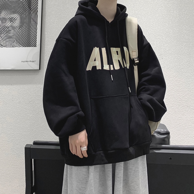 Áo hoodie cotton dáng rộng phong cách mùa thu đông Hồng Kông 2021 cá tính cho nam