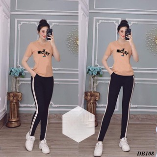 [ HOT] ĐỒ BỘ MẶC NHÀ CAO CẤP QUẦN DÀI 2 SỌC ÁO IN HÌNH MICKEY ĐỦ SIZE 30-100KG - DB108