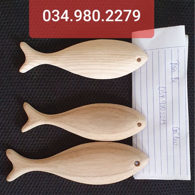Cá gỗ trang trí decor 15cm- Cá mộc gỗ màu be sáng treo Nhà Hàng Quán Ăn,Cửa, Sảnh,Cho Bé tô màu làm thủ công