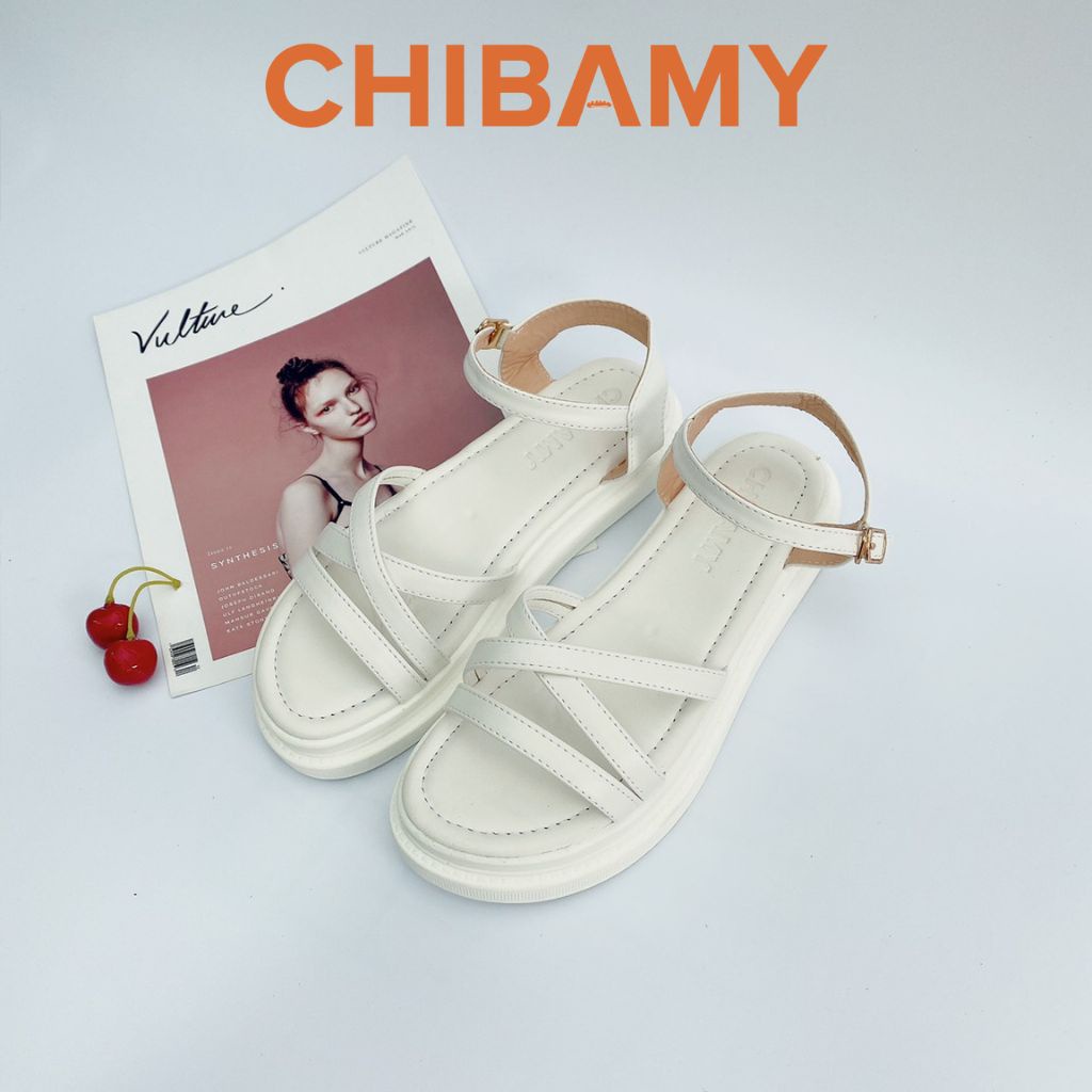 Dép sandal nữ 3 quai chéo đế hộp CHIBAMY, Dép quai hậu nữ siêu nhẹ cao 3cm cho học sinh, sinh viên