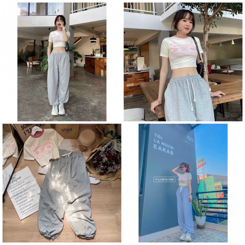 ÁO CROPTOP KÈM QUẦN XÁM JOGGER [NHÀ CỦA MÉO STORE]