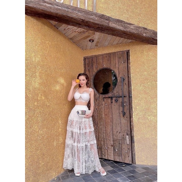 Set ren trắng áo bra 2 dây hở ngực kèm chân váy maxi dài, bộ hotgirl đi chơi du lịch đi biển sang chảnh quyến rũ gợi cảm