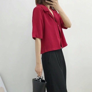 Áo sơ mi cổ vest croptop