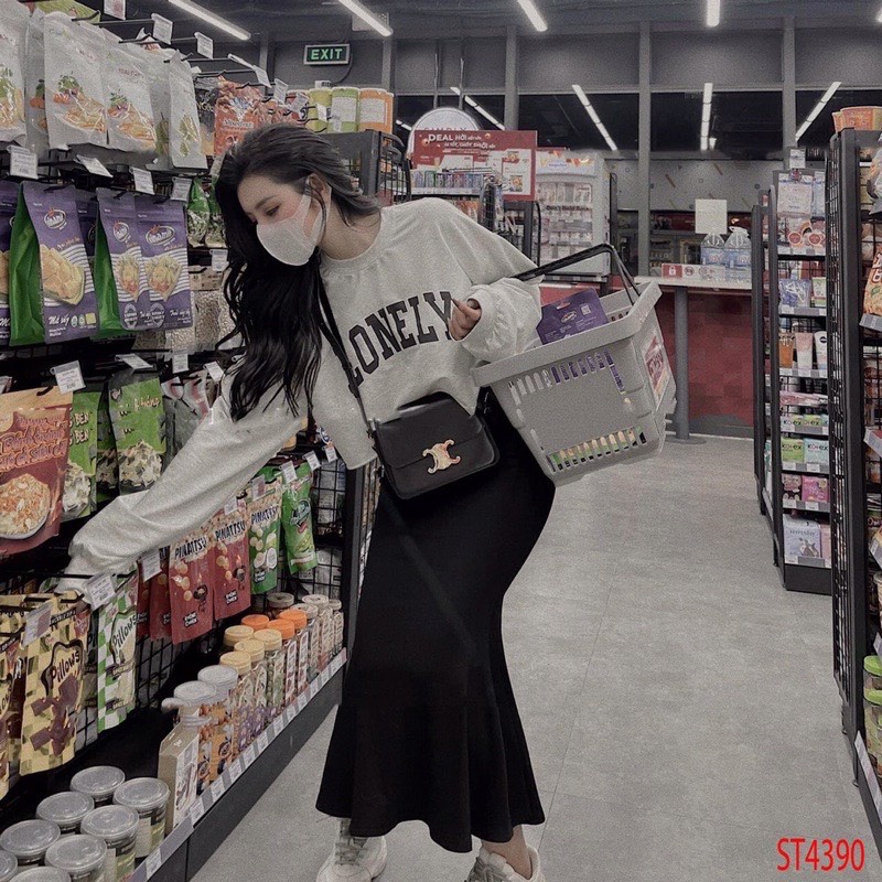 Set croptop Loneny MPB - chân váy đuôi cá dáng dài cạp chun vải len tăm Bingshop