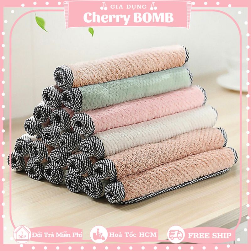 Khăn Bếp Dày Dặn Có Viền Đa Năng Lau Bát Chén Đĩa Nhà Bếp - Khăn Lau Sợi Cotton Thấm Hút 25x27cm