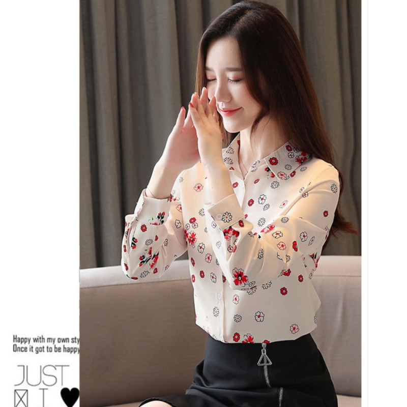 áo kiểu nữ  áo sơ mi tay ngắn áo sơ mi Áo Sơ Mi Chiffon Tay Dài In Họa Tiết Phong Cách Hàn Quốc Thời Trang Mùa Xuân 2022 Cho Nữ