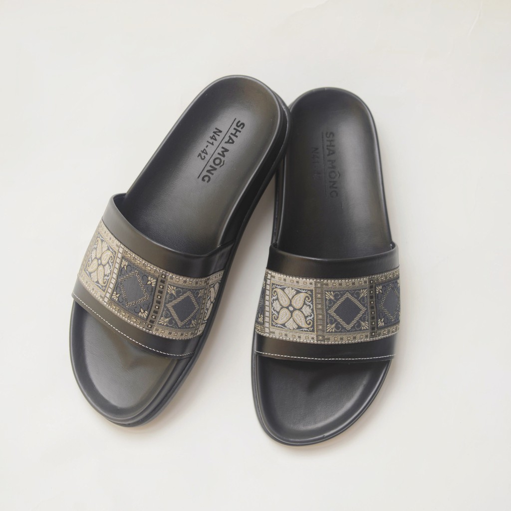Dép thổ cẩm da thật by Shamong vintage made in Vietnam bảo hành 1 năm mã DTC