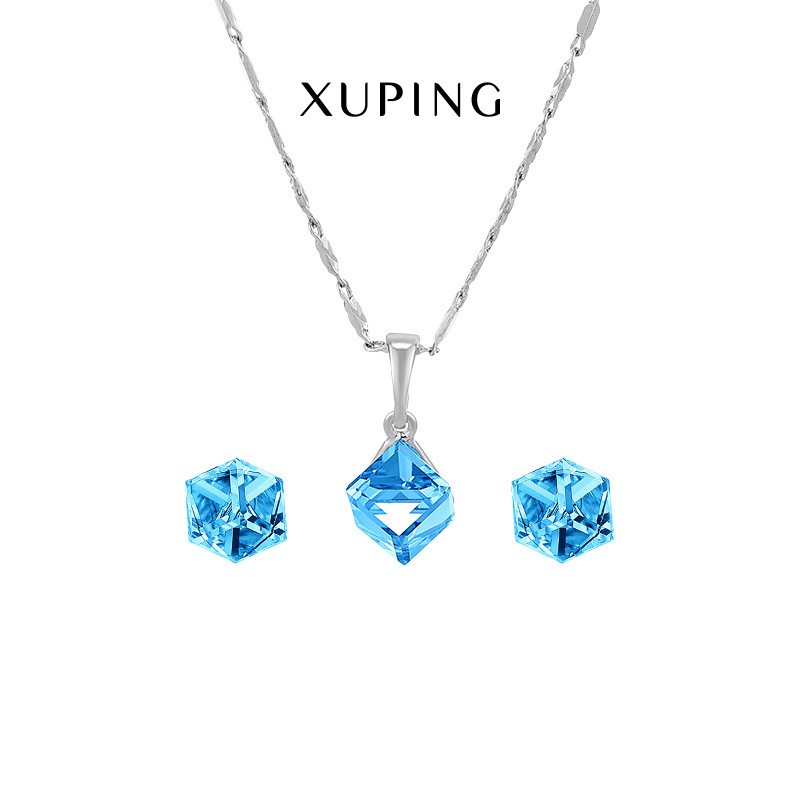 Bộ Trang Sức Nữ Topaz Xanh Dương Cao Cấp, Mạ Vàng Trắng, Trang Sức Xuping Chính Hãng, XPBTS10