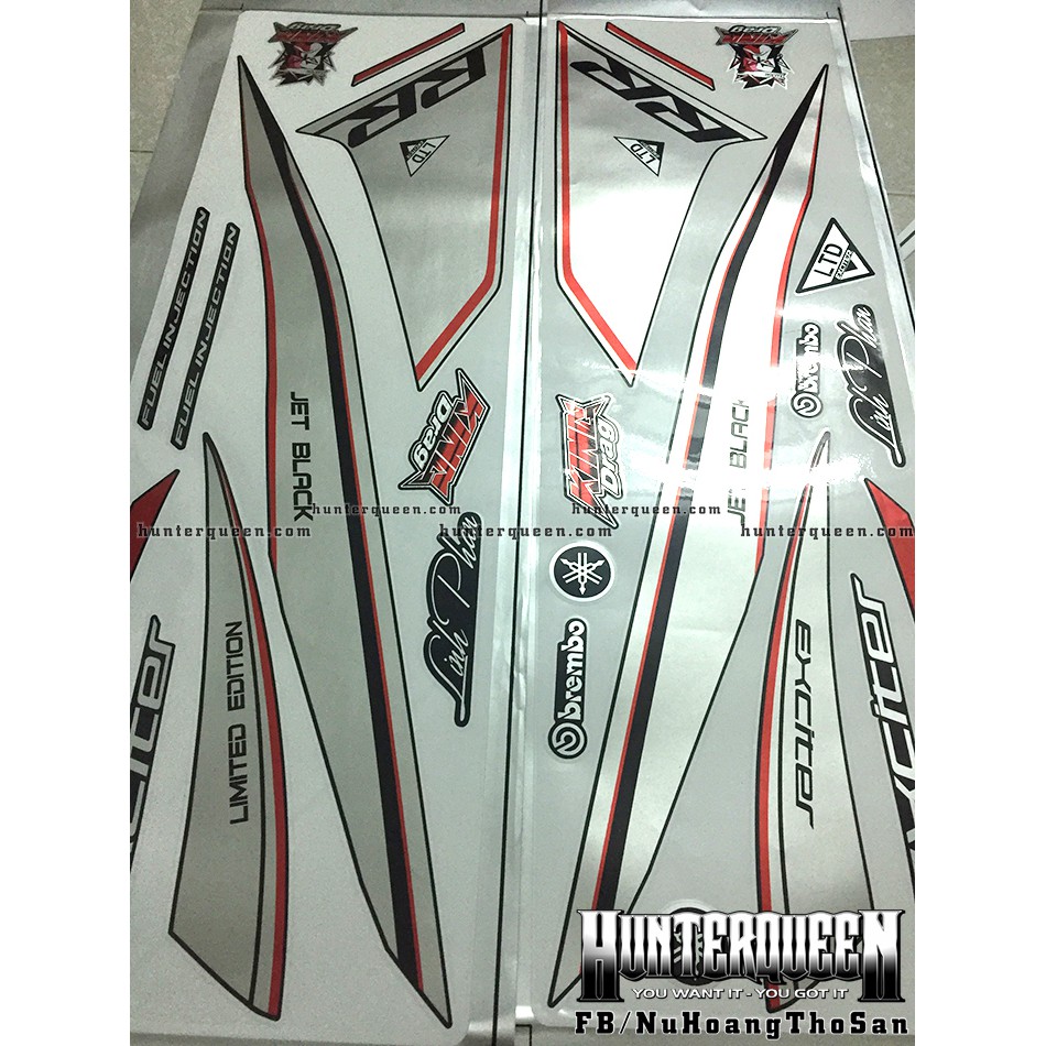 Tem Exciter 150. Tem rời CANDY, chữ RR bạc đỏ, dán xe đen. Xe màu khác vui lòng inbox