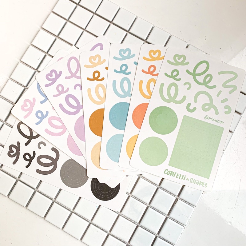 Set 7 Tấm Sticker Confetti - Khung Tròn / Vuông