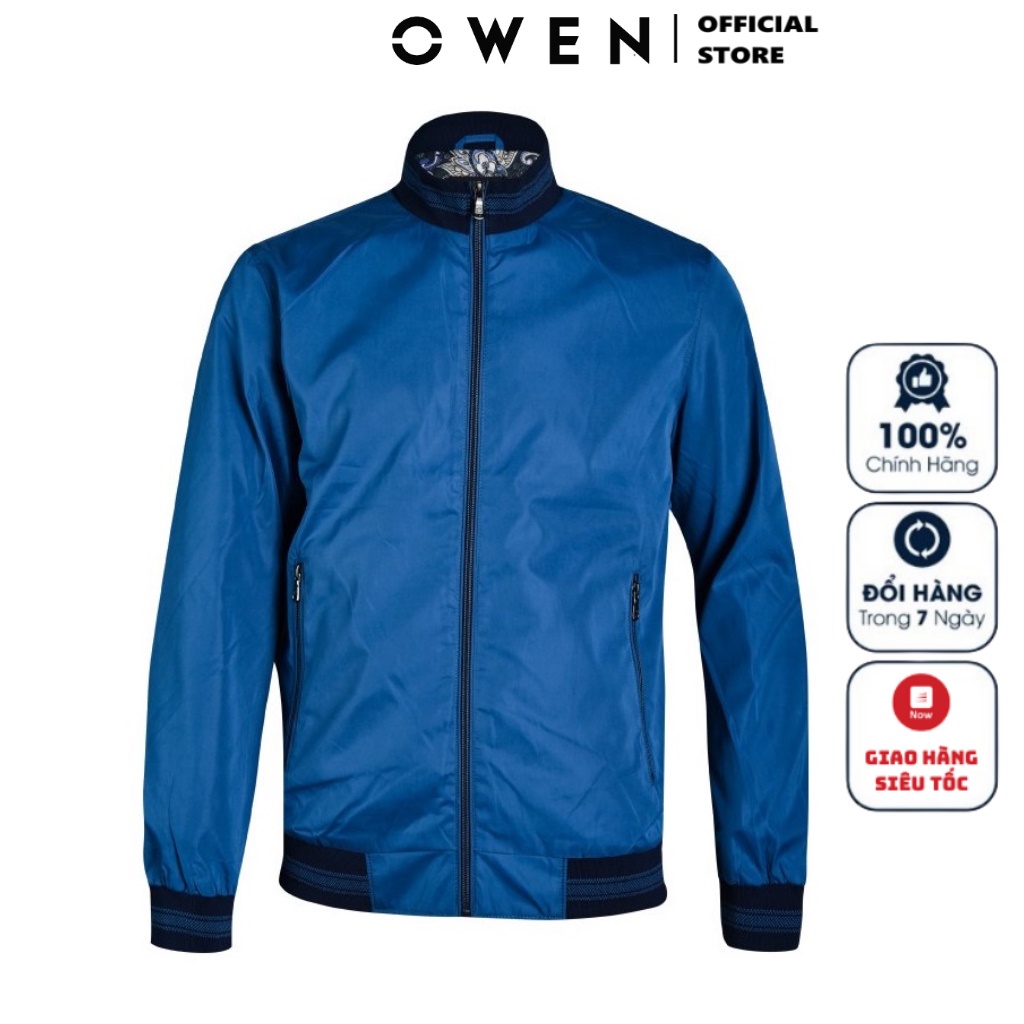 Áo Khoác Nam Owen JK61036 Jacket Dáng Suông Màu Xanh Da Trời Trơn Cổ Tay Và Gấu Áo Bo Chun Tiện Lợi Phối Màu Trẻ Trung