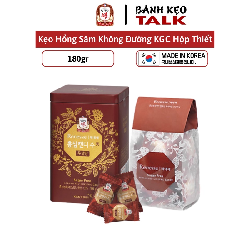 Kẹo Hồng Sâm Không Đường Hộp Thiếc KGC Korean Red Ginseng Candy Renesse 180g