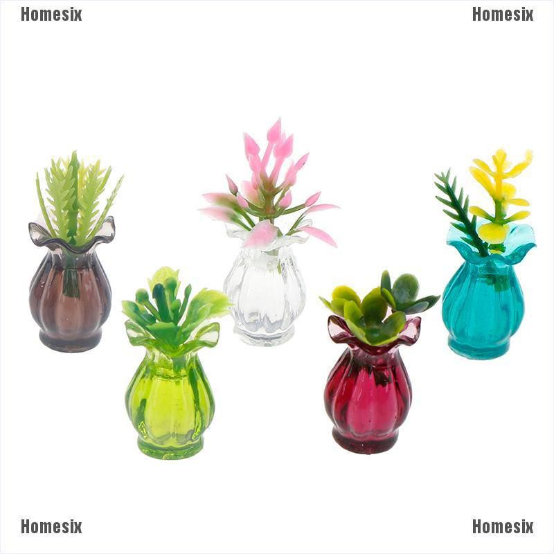 [HoMSI] 5pcs Dollhouse Miniature 1:12 Pot DIY Kitchen Ceramic Decora vase+flower SUU