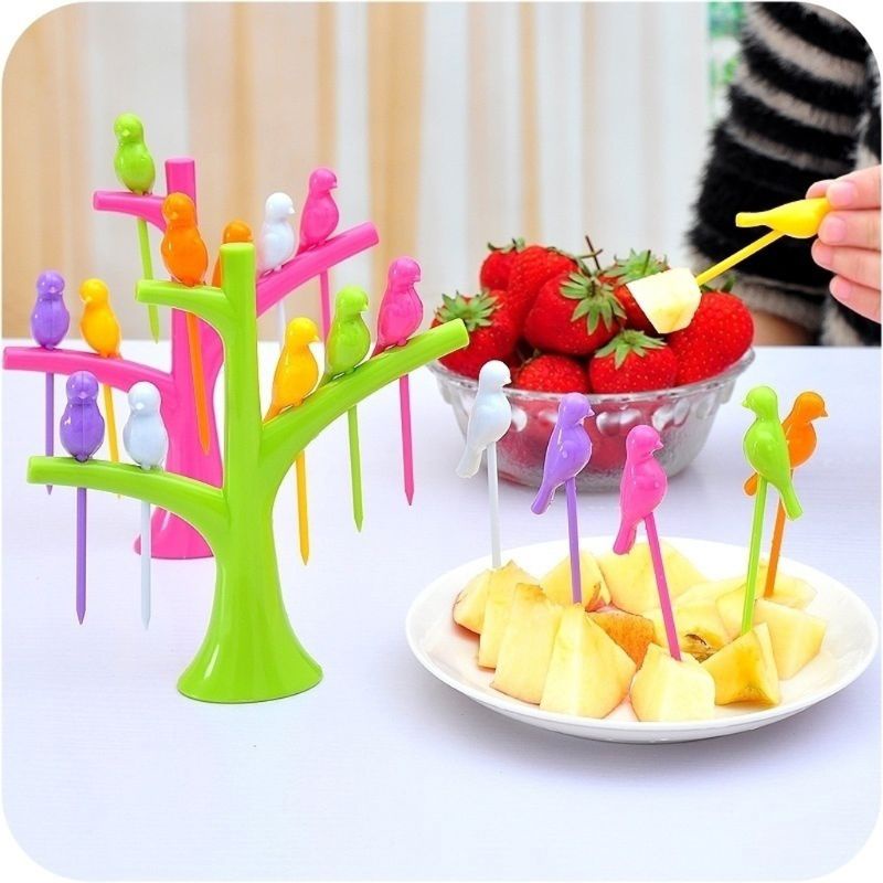 Giá Đỡ Nĩa Ăn Trái Cây Hình Chú Chim Và Cây Sáng Tạo Dùng Trang Trí Nhà Cửa