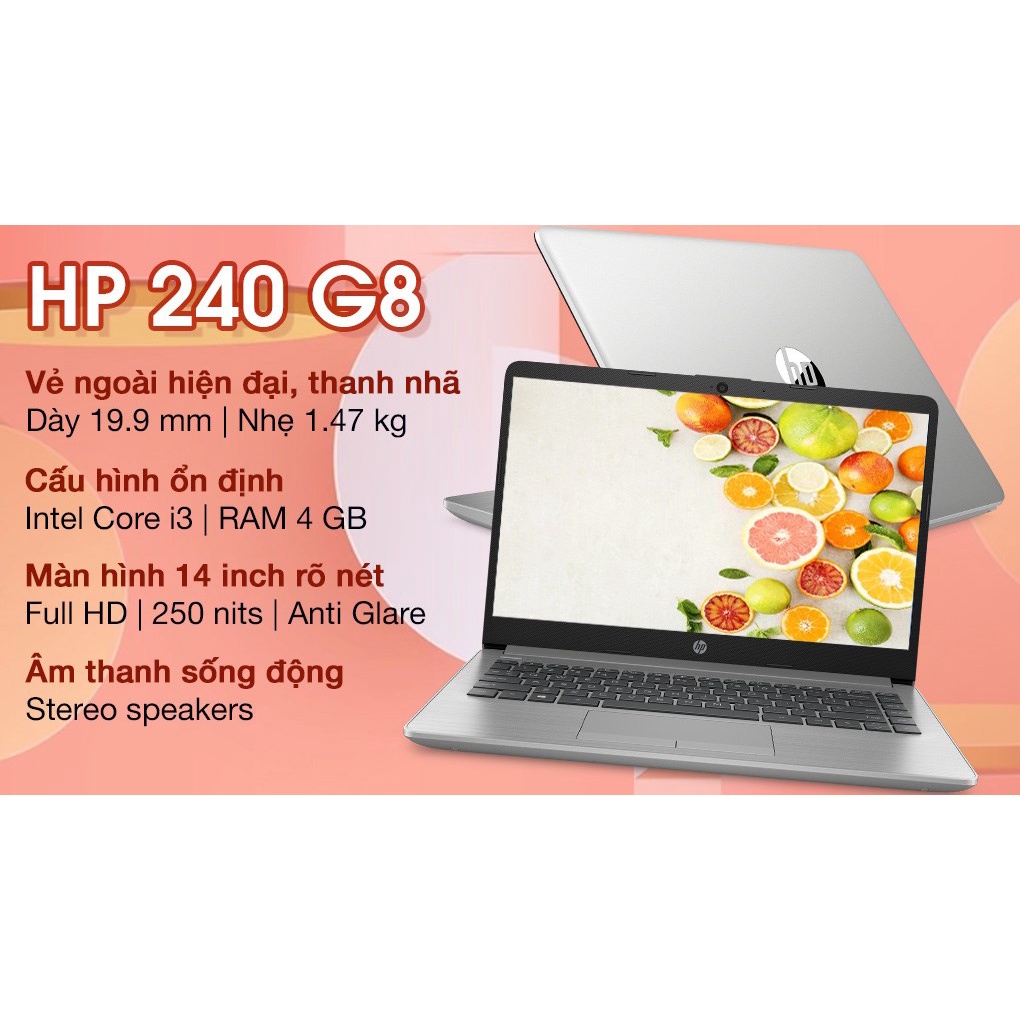 Laptop HP 240 G8 i3 1005G1/4GB/256GB/Win10 (519A7PA) - Hàng chính hãng