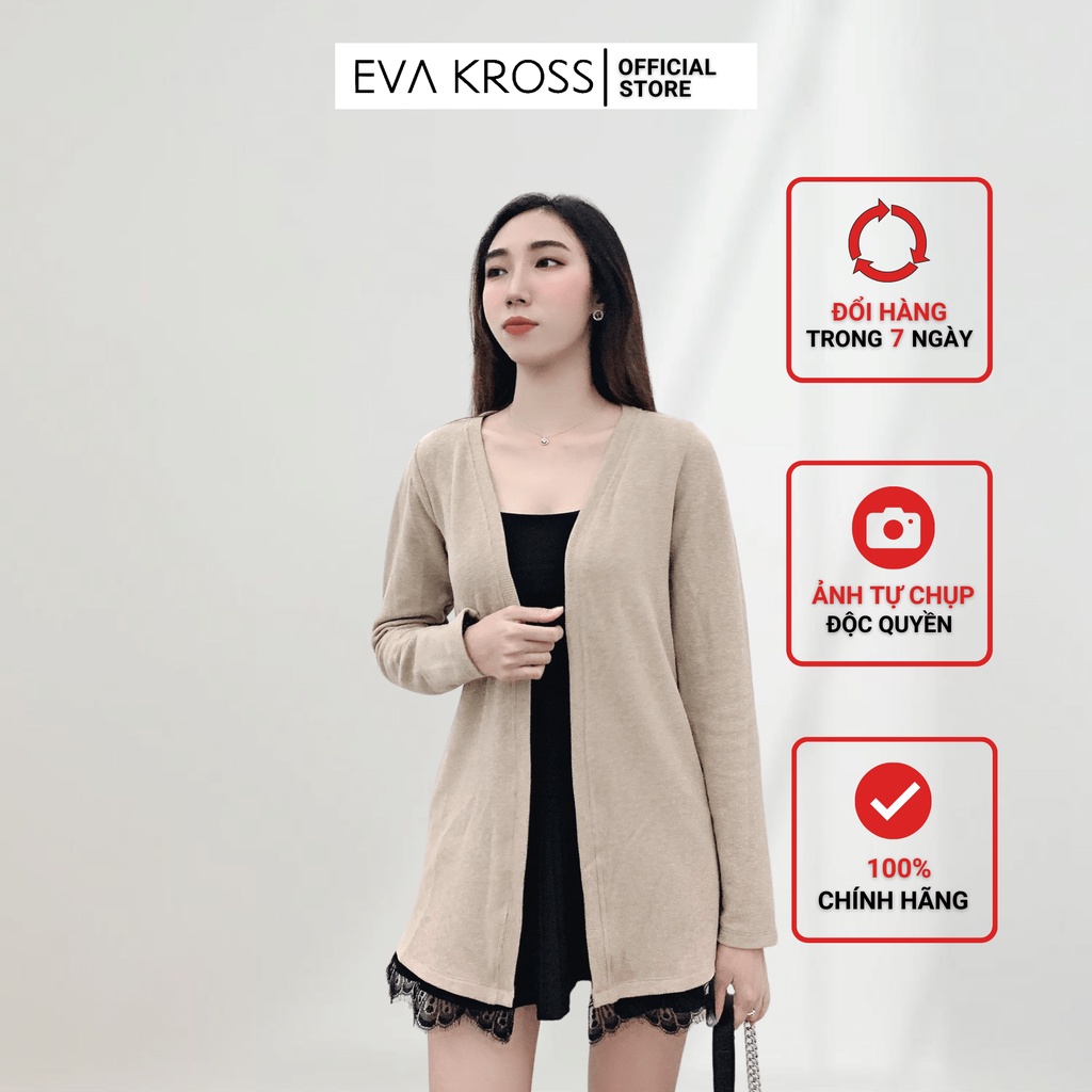 Áo cardigan dáng dài thiết kế phối chân ren, áo khoác nữ EVA KROSS EKS109