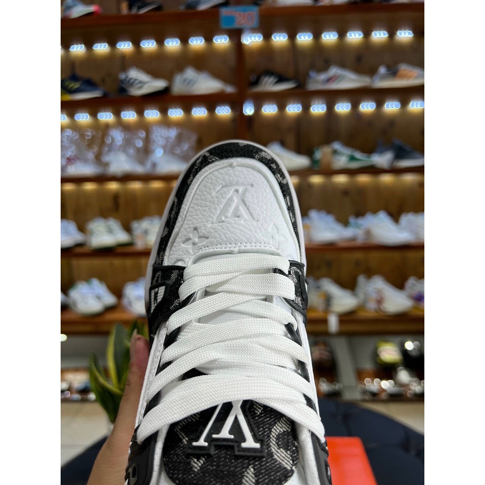Giày LV Trainer Black White, Giày Sneaker LV Xanh Lá, Đen Trắng Nam Nữ Mẫu Mới Hot Hit 2 Phiên Bản Màu Sắc Hàng Cao Cấp