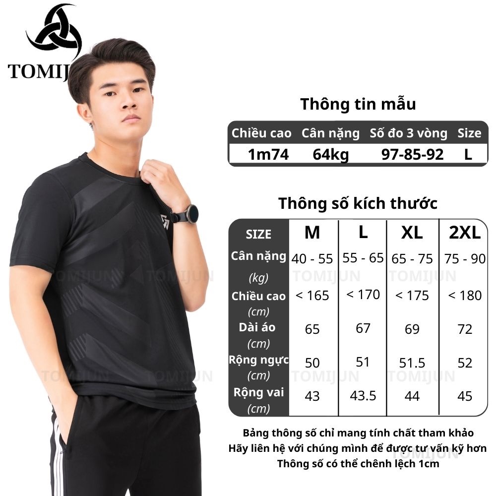 Áo Thể Thao Nam Cộc Tay TOMIJUN Áo thun lạnh cổ tròn, ép vân cao cấp, phong cách, mạnh mẽ và năng động _AOW