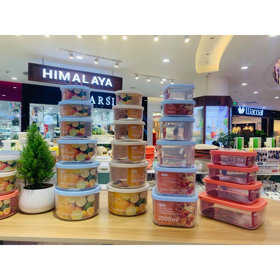 Bộ 3 hộp nhựa đựng thực phẩm Hokkaido Nhật (Vuông-Tròn-Chữ Nhật) Đựng đồ ăn trong ngăn đá tủ lạnh, bảo quản thực tươi.