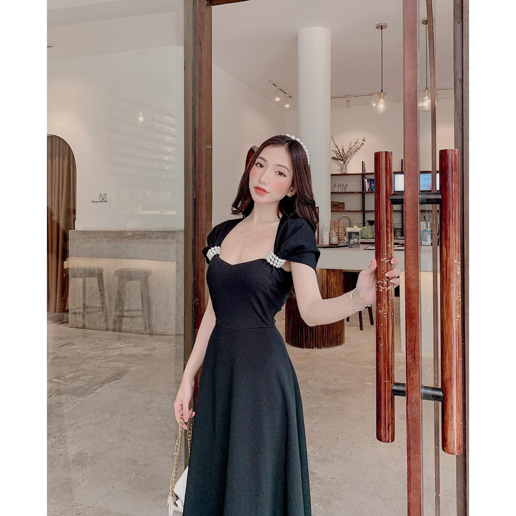 Đầm Xòe Tay Phối Ngọc Đi Tiệc Sang Trọng