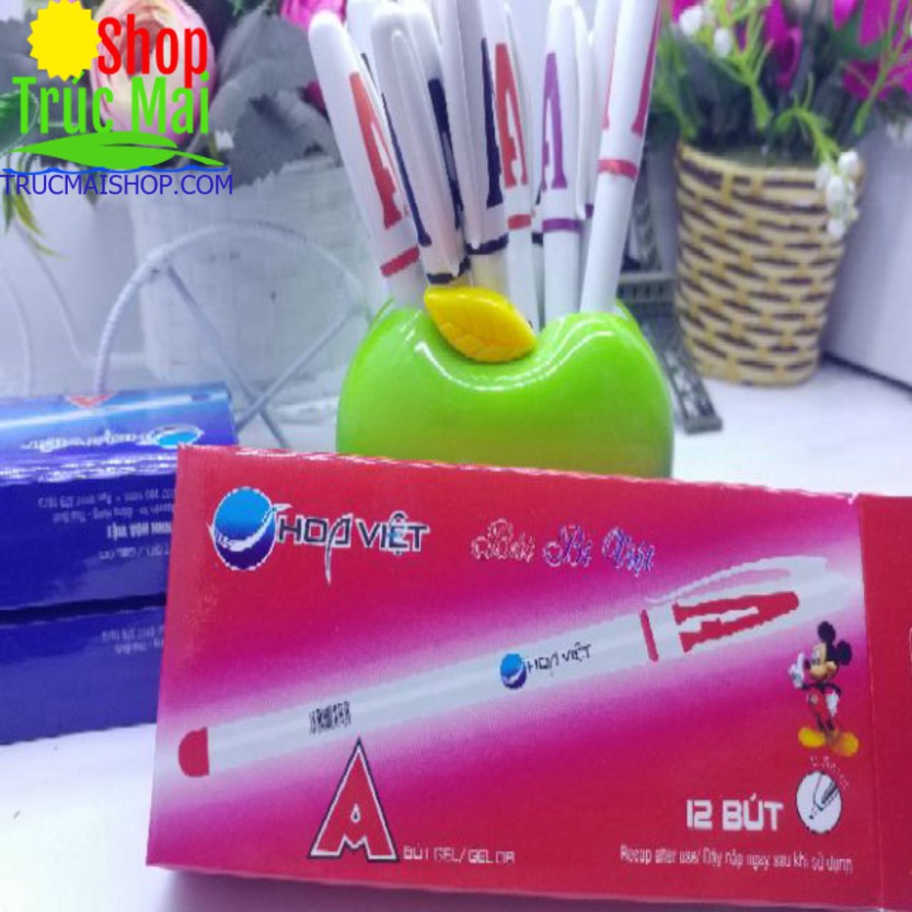 Hộp 12 but gel nước chữ A Hoa Việt (xanh ,đỏ, tím ,đen)