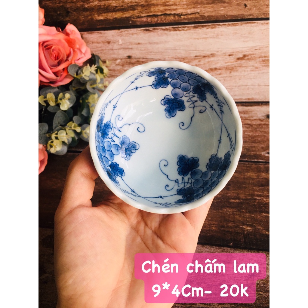 GỐM NHẬT - CHÉN NHỎ, ĐĨA MEN LAM/ CHÉN CHẤM HOA