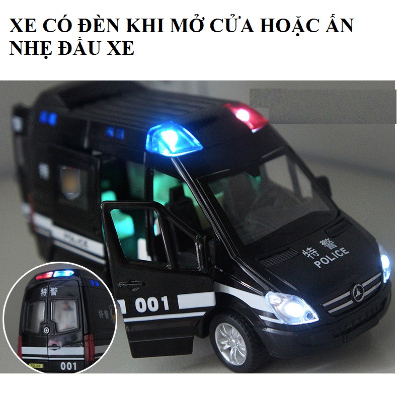 MÔ HÌNH XE CẢNH SÁT BẰNG SẮT MỞ ĐƯỢC CỬA CÓ ÂM THANH VÀ ĐÈN