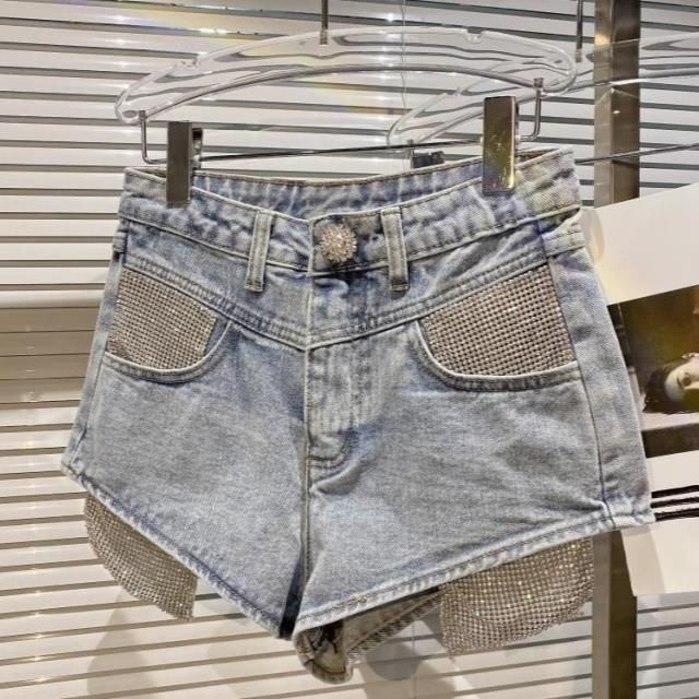Bán Chạy!F &amp; X Quần Short Denim Ba Tấc Màu Trắng Đính Đá Sáng Bóng Phong Cách Mùa Hè Thời Trang 2022 Cho Nữ