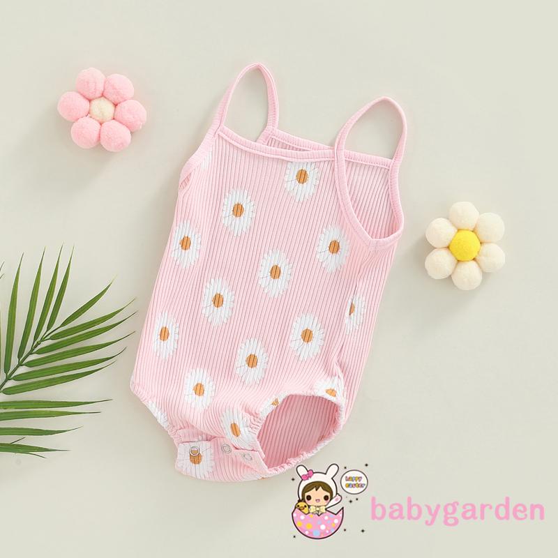 BABYGARDEN-0-24months Baby Girl Summer Romper, Sleeveless Spaghetti Strap Daisy Print One Piece Bodysuit