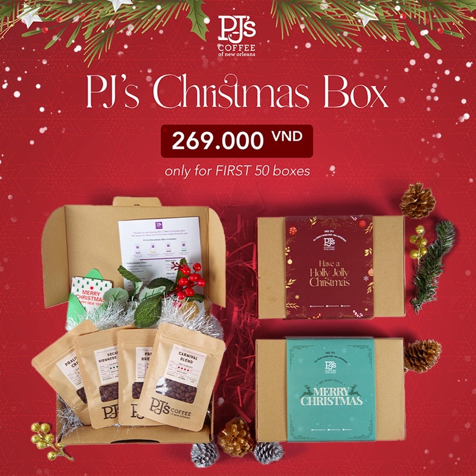 Bộ Quà Tặng Christmas Gift Box Cà Phê Arabica PJ's Coffee - 140g