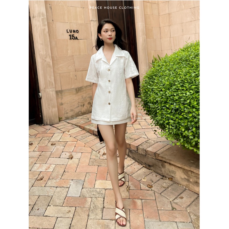 Áo sơmi tay ngắn họa tiết vân mây ,  Peace House Clothing