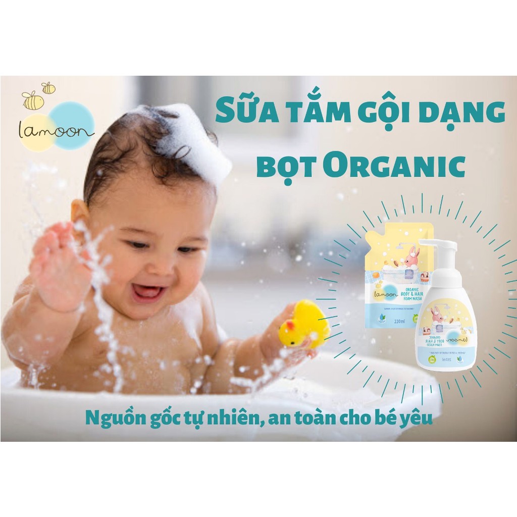 Sữa tắm gội Organic cho bé dạng bọt Lamoon - Túi 220ml