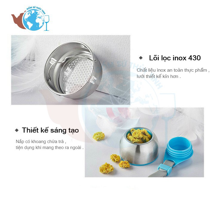 Bình nước thủy tinh nắp lõi lọc có vỏ bọc 400ml