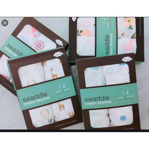 Set 2 Khăn Tắm , Khăn Quấn Sợi Tre Aden Anais Swaddle Cho Bé Loại Cao Cấp Có Hộp Đựng...