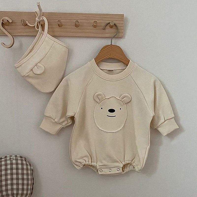 Bộ Áo Liền Quần Có Mũ Tai Gấu Đáng Yêu Cho Bé