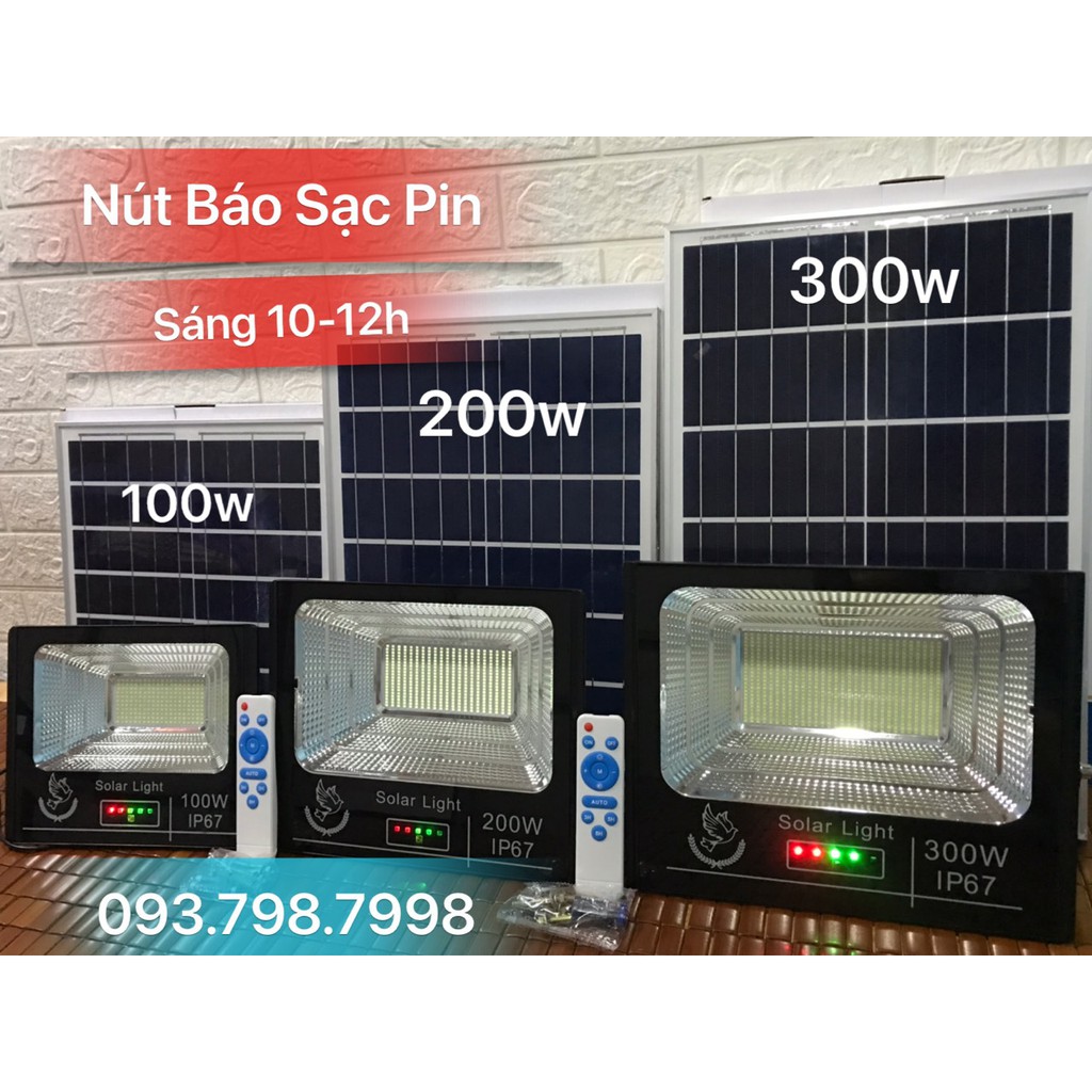 Đèn Pha Led Năng Lượng Mặt Trời 300w,200w,100w, IP67, Nhôm Đúc. Có Thêm Chế Độ Báo Sạc Pin.(Hình thực tế).