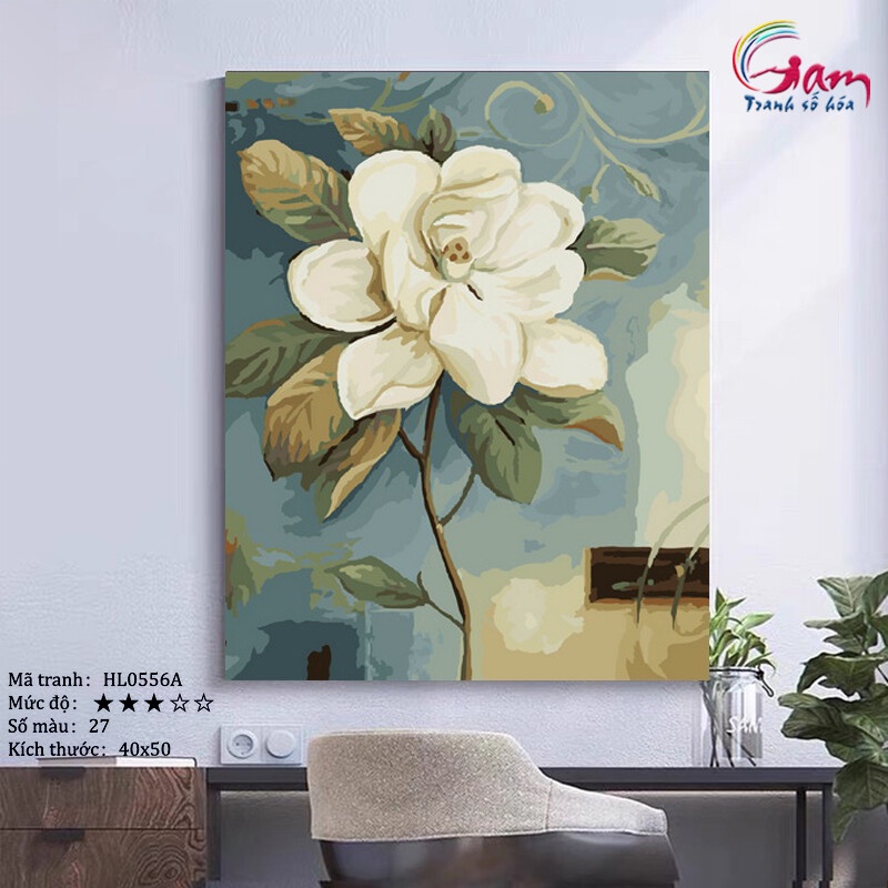 Tranh tự tô màu theo số GAM hoa sơn trà nâng cấp bộ màu 5ml kèm 2 bộ cọ đã căng khung HL0556A