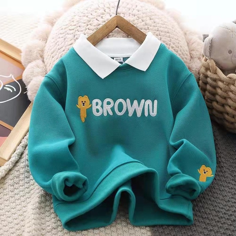 Áo nỉ có cổ thêu hình thời trang cho bé trai