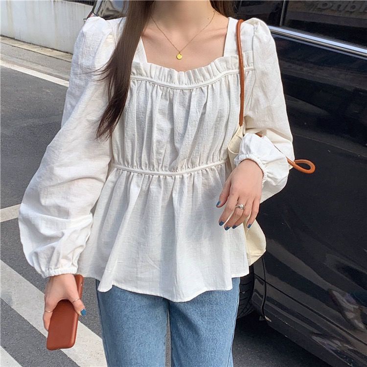 Áo Sơ Mi Tay Dài Cổ Vuông Thắt Eo Hàn Quốc JL-TX-519