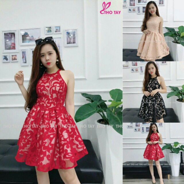 Đầm xòe cổ yếm ren siêu xinh