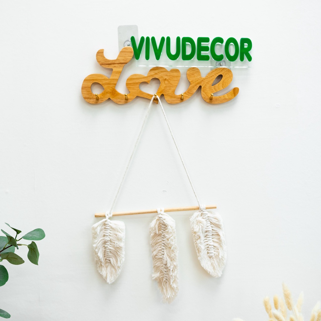 Móc Gỗ LOVE Treo Quần Áo Vivudecor 100% Gỗ Tự Nhiên Dán Tường Nhà Tắm, Nhà Bếp, Cánh Cửa Không Cần Khoan Đục Siêu Chắc