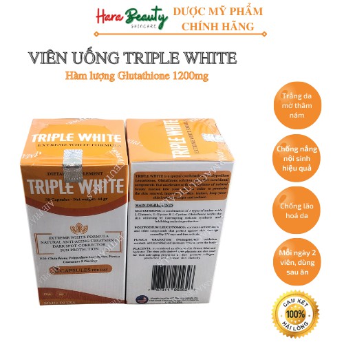 Hỗ trợ đẹp da, viên uống trắng da Triple White nhập khẩu chính hãng Mỹ - hộp 50 viên | Thế Giới Skin Care
