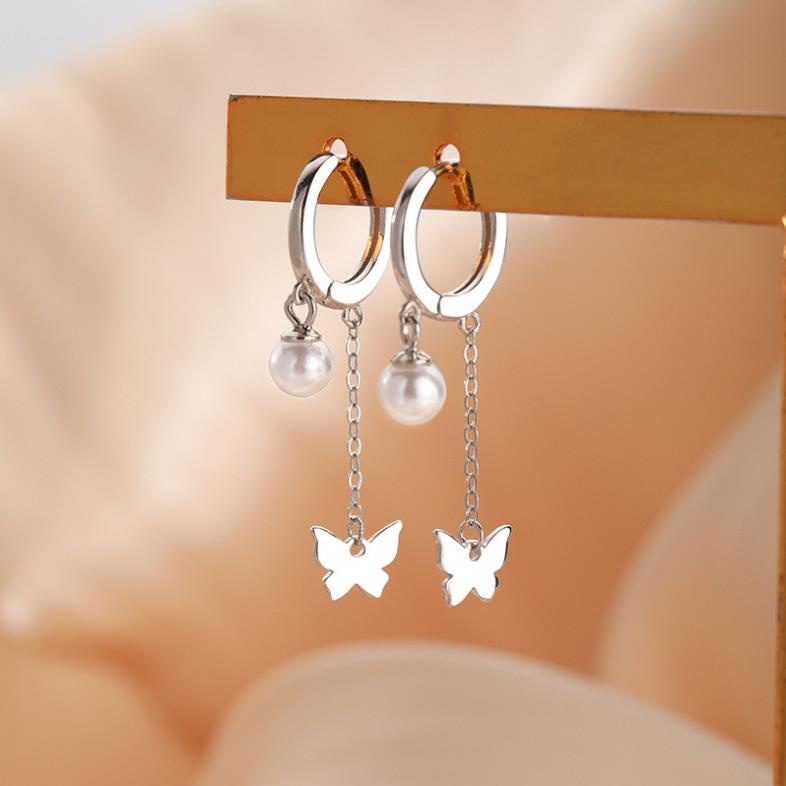 (070) Khuyên Tai Hai Hoạ Tiết Ngọc Kết Hợp 🦋 Nhỏ Tinh Tế