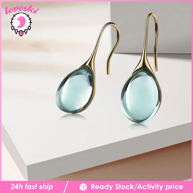 Khuyên tai dạng móc hình giọt nước đính đá tự nhiên màu tím cho nữ