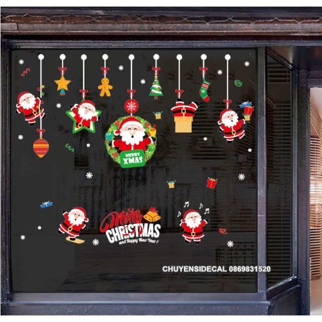 Decal dán tường noel- Rèm noel đỏ nhí