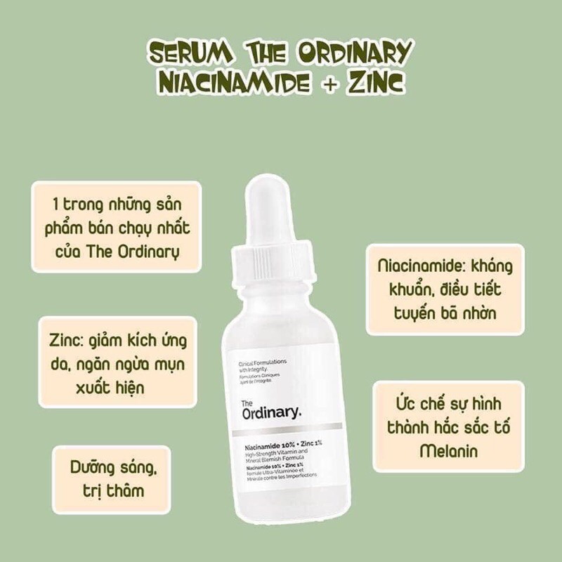 SERUM GIẢM THÂM MỤN THE ORDINARY NIACINAMIDE 10% + ZIN 1%