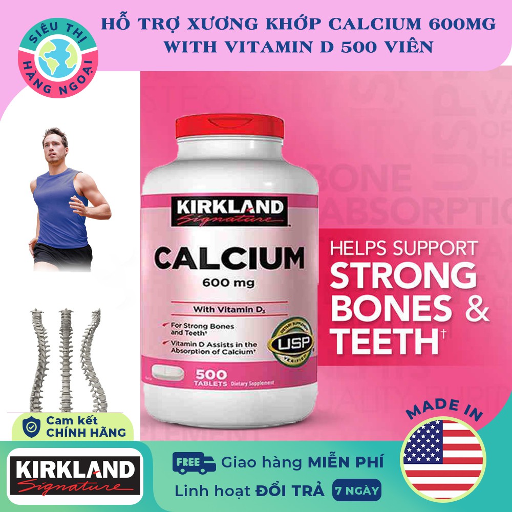 Viên uống bổ sung Canxi Kirkland Calcium 600mg+d3 500 Viên