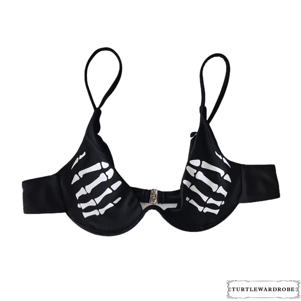 Bộ đồ bơi bikini cổ chữ V xẻ sâu in họa tiết đầu lâu + quần lót lưng thun co giãn cho nữ
 | BigBuy360 - bigbuy360.vn